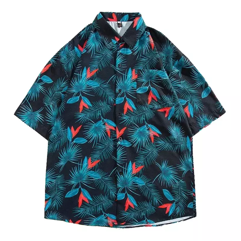 قميص هاواي الاستوائي المطبوع للرجال ، أوراق مطبوعة ، أكمام قصيرة ، قميص شاطئ غير رسمي ، موضة الصيف ، وصل حديثًا ،