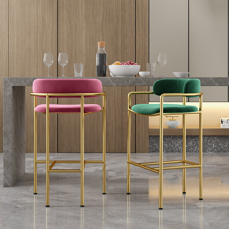 Silla de Bar nórdica para el hogar, sillas de comedor de ocio, diseño moderno, respaldo creativo, muebles de biblioteca de pies altos dorados/negros, nuevo
