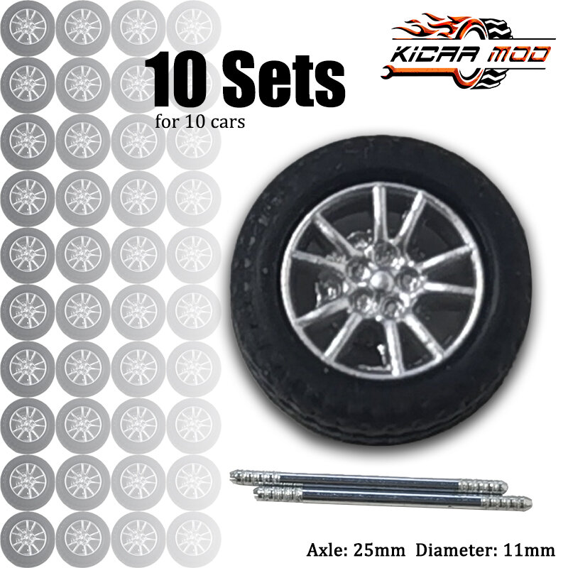 1/64  Ten Sets Of Wheels For Ten Model Cars with Rubber Tire Basic  Modified Parts Racing Vehicle Toys Tomica MiniGT