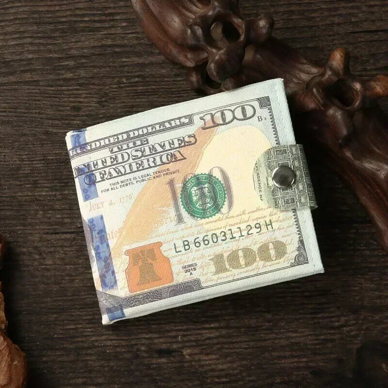 Billetera corta de lona para hombre, billetera con patrón de moneda extranjera, dólares, billetes, monederos cero, tarjetero, dinero en efectivo