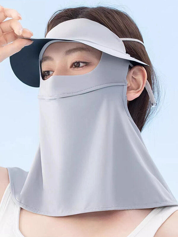 UPF50 + topi masker panjang wanita, pelindung terik matahari Anti Ultraviolet tembus udara luar ruangan untuk wajah nilon musim panas