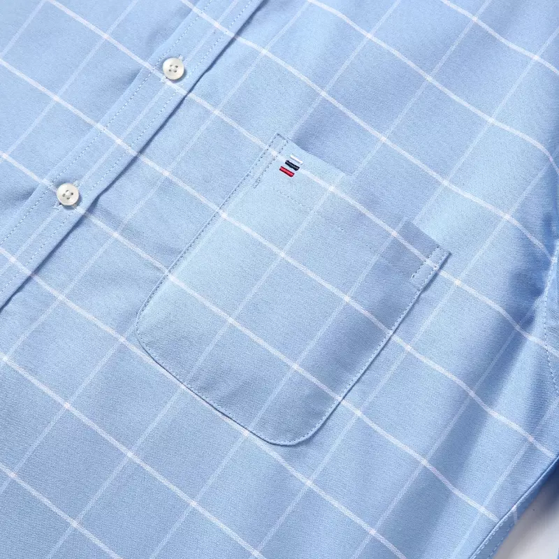 격자 무늬 줄무늬 통기성 남성 옥스포드 반팔 셔츠, 비즈니스 정사이즈, 오버사이즈 의류, 100% 코튼, 여름