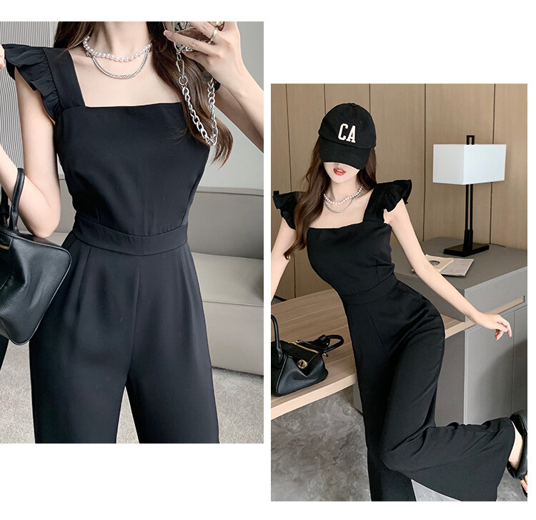 Overalls for Women Jumpsuit Summer Casual Square Collar Wide Leg Suspender Pants Long Overalls Female Romper Clothes T150