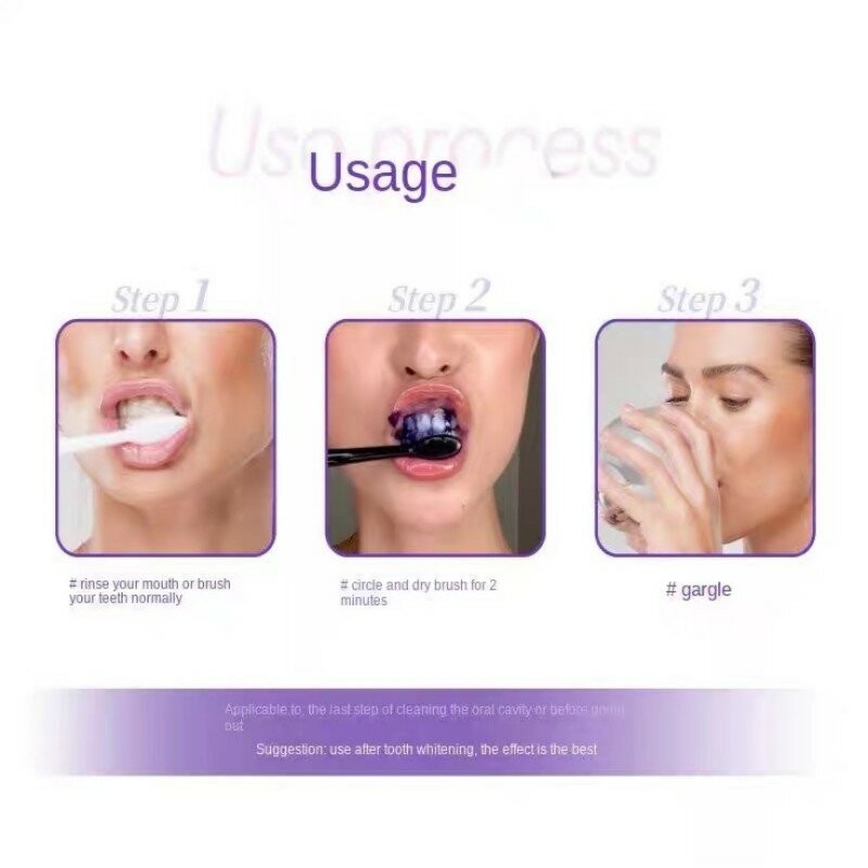 Dentifrice violet pour les dents, V34, éclaircissant, SAP jaunissant, soin des dents, 30ml