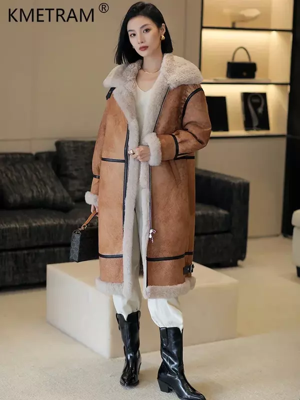Top Natural Wool Fur Jackets for Women 2023 Luxury Winter Real Fur Coat Womens Casual Motorcycle Long Warm Leather Jacket Abrigo
