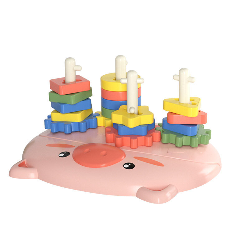 Piglet Gear building block educación gear sleeve columna stack block interacción de los padres color cognición figura geométrica juguete