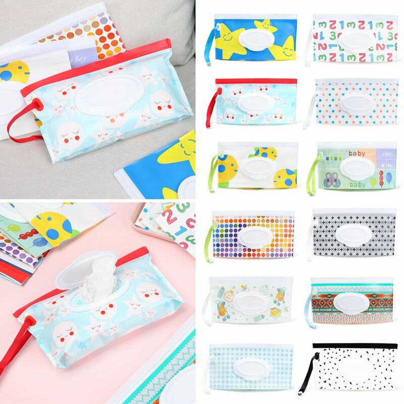 Cute Outdoor Carrying Case Portable Snap-Strap Flip Cover Cosmetic Pouch Stroller Accessories Wet Wipes Bag Tissue Box