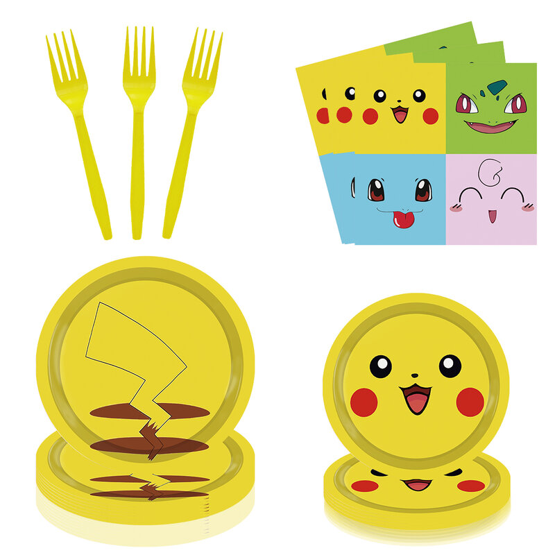 Decoraciones de Pokémon para fiesta de cumpleaños, globos de Pikachu de Anime, vajilla de papel, fondos para pasteles, suministros para fiesta de bebé