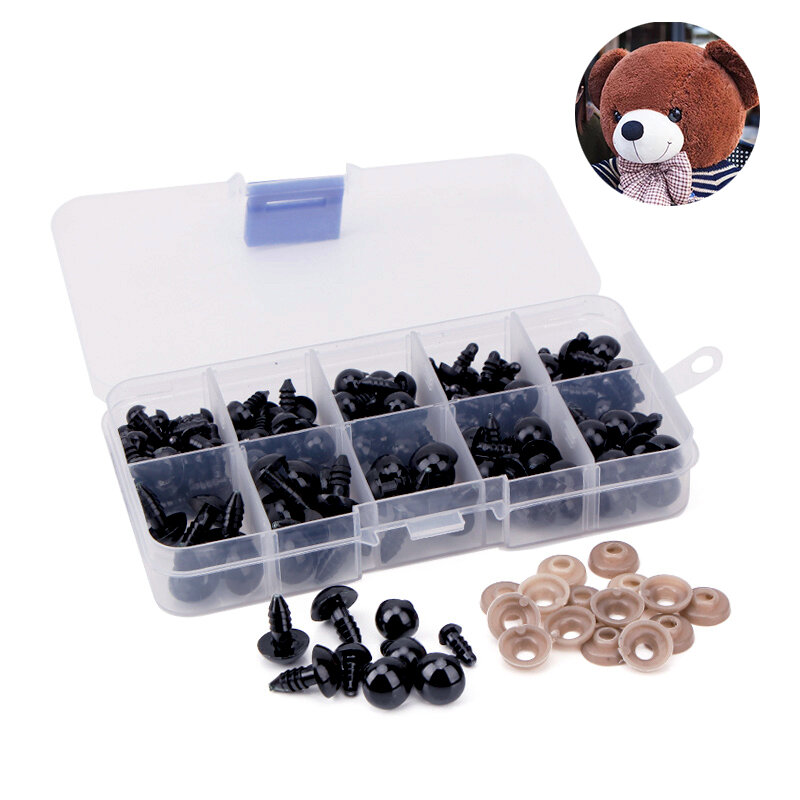 Ojos de seguridad de plástico negro para juguetes, oso de peluche de 6-12mm, para manualidades, accesorios de animales Amigurumi, 100 Uds.