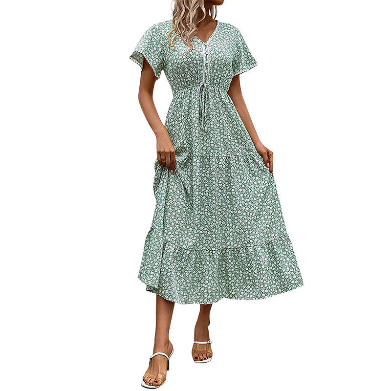 Женское кружевное платье с V-образным вырезом и цветочным принтом