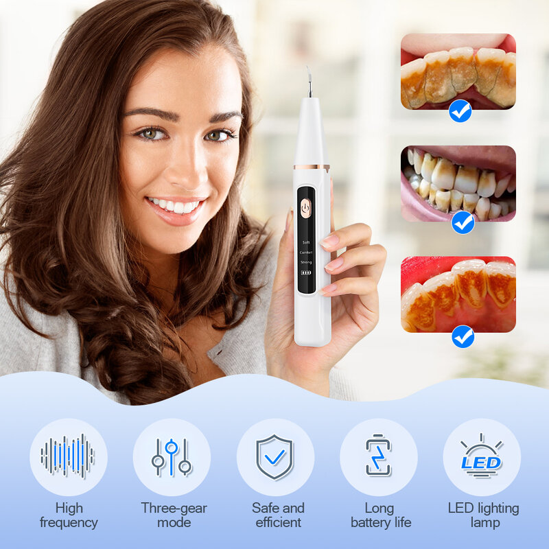 Ultrasonic Scaler ทันตกรรม Oral Care ยาสีฟันสูตรเกลือผสมฟลูออไรด์ผสานพลังสมุนไพรฟันขาวสะอาดลดกลิ่นปาก Tartar กำจัดแคลคูลัส Remover ฟัน Stain Cleaner LED Light ฟันเครื่องมือในครัวเรือน
