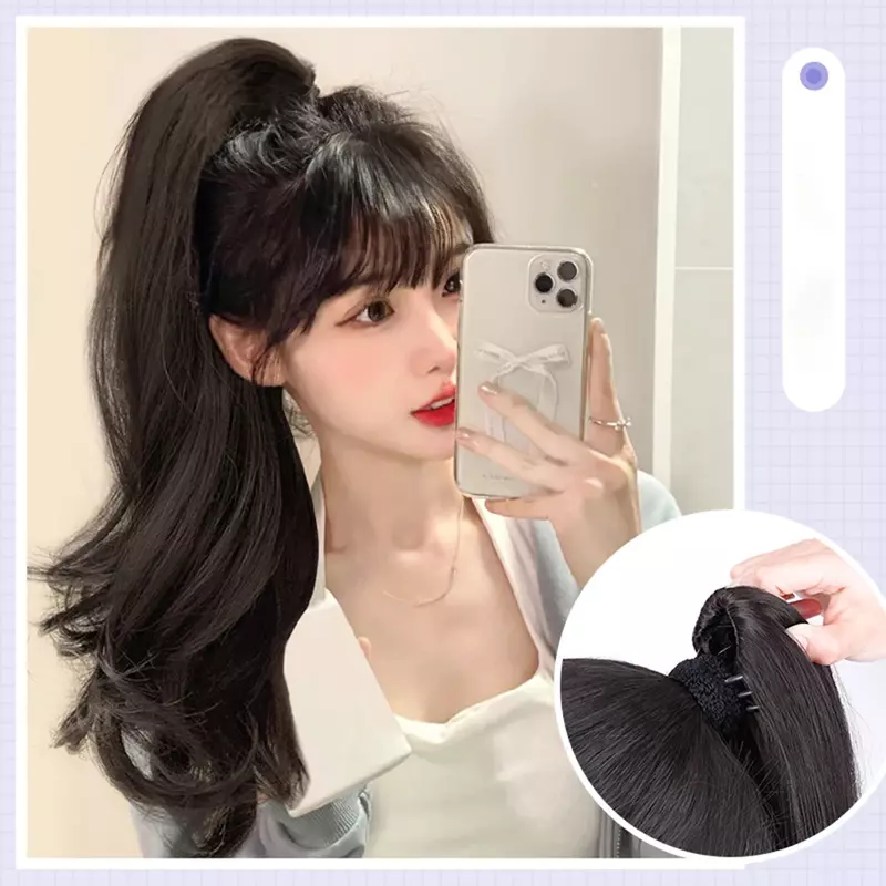 Extension de cheveux longs ondulés pour femmes, postiche droite, queue de cheval synthétique, coréen