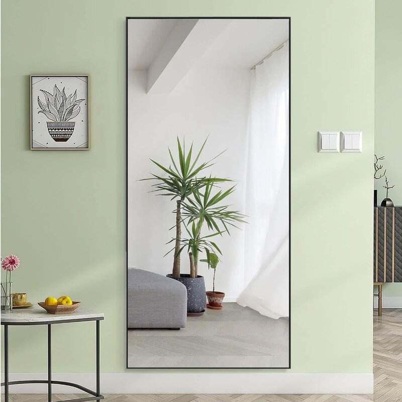 거실용 알루미늄 합금 프레임 전체 길이 거울, 대형 바닥, 스탠드 포함, 전신 또는 기대는 벽 드레싱 거울