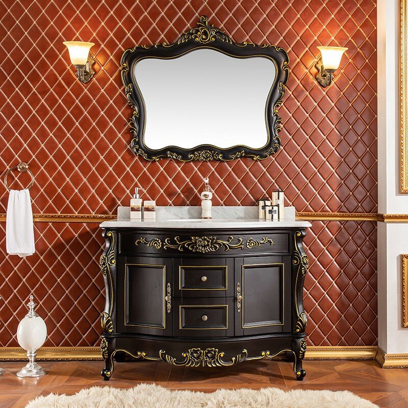 Black European Bathroom Cabinet Washstand Combination Oak Bathroom Cabinet Bathroom French Washbasin Hand Washing Basin Cabinet
