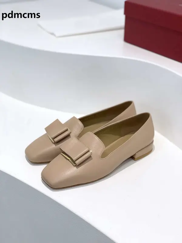 Small Square Head Lefu Shoes, Simple Casual Shoes, Four Seasons Fashion, Top Quality Women's Bow Leather Shoes 34-40