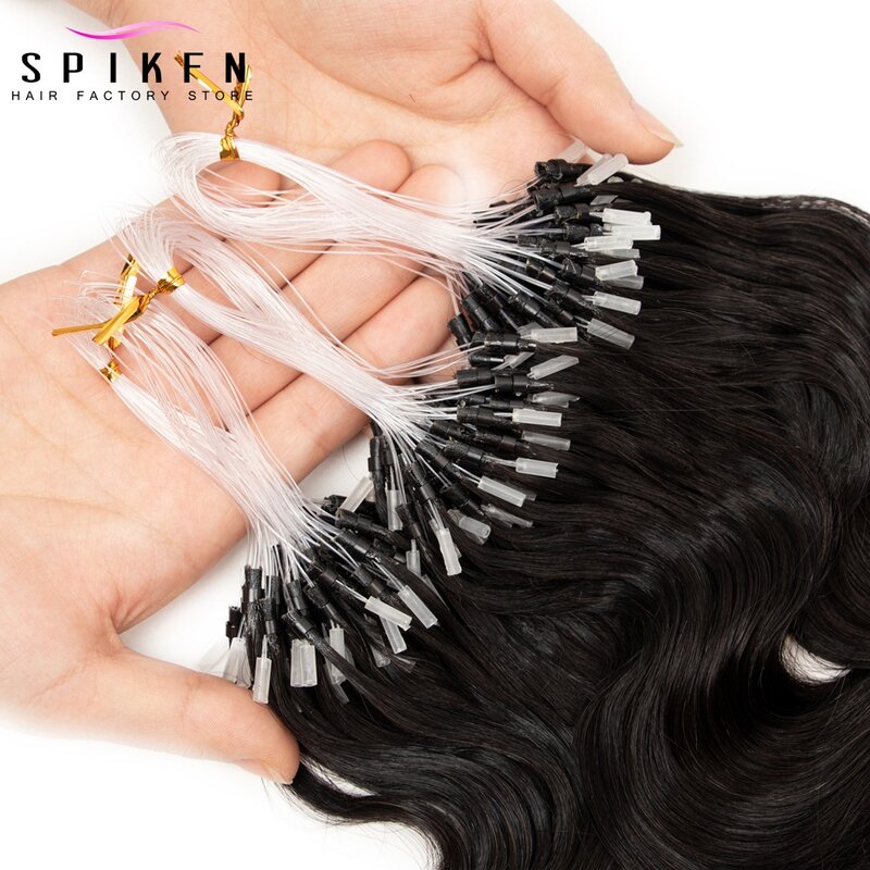 SPIKFN Body Wave Micro Ring Human Hair Extensions 12-26 inches Brazilian Remy Micro Loop Hair 50pcs/pack Salon Supply