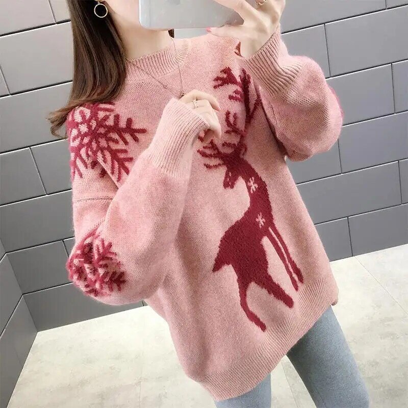 Fashion Stand Collar Loose All-match Cartoon Sweaters Female Clothing 2023 Winter Oversized Korean Pullovers Casual Warm Tops