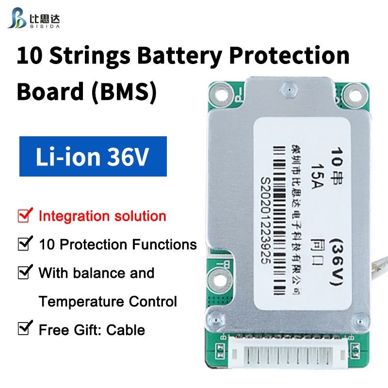 Bisida 10S BMS 36V Li-ion PCB Protection Board z przewodem balansującym i NTC, dziesięć funkcjonalnych zabezpieczeń, dzielone porty, dla litowych