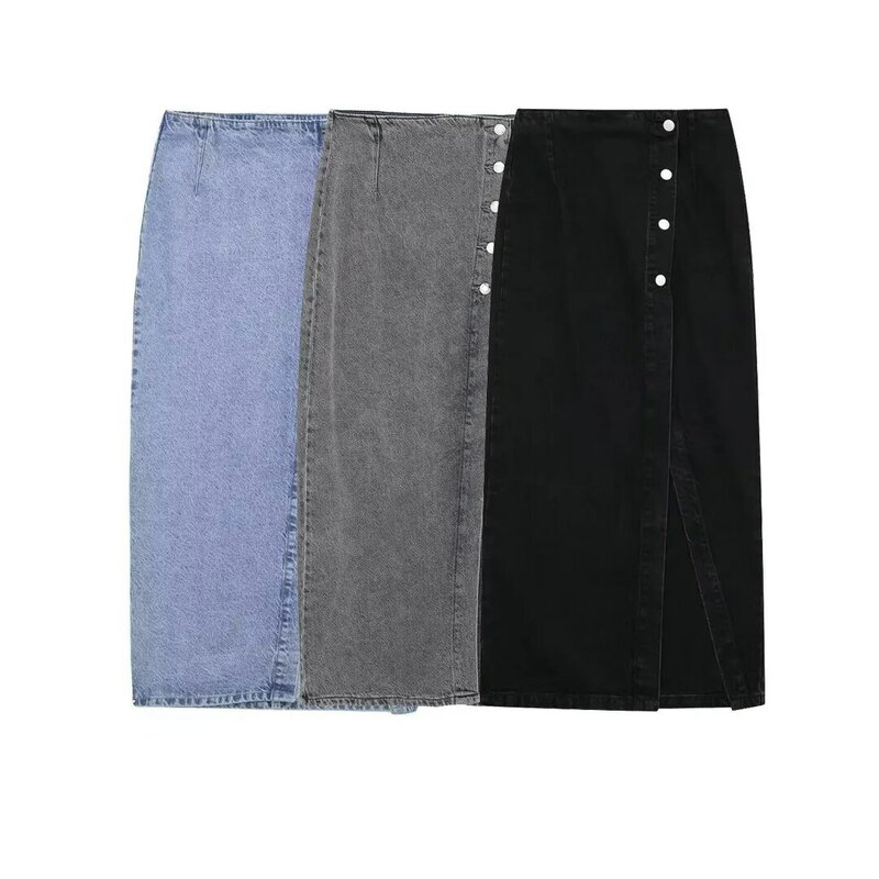 Denim Mid-length Skirt Women's High Waist Jeans Skirt Midi Women's Button Long Skirt Women's Half-length Skirt 2024 Summer