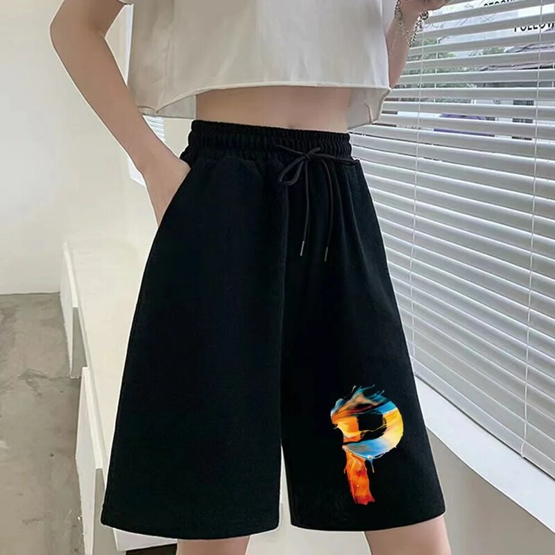 Female Shorts Fashion Student Simple Nine-point Pants Cute Girly Pants 26 Letter Series Printed Harajuku Stretch Shorts