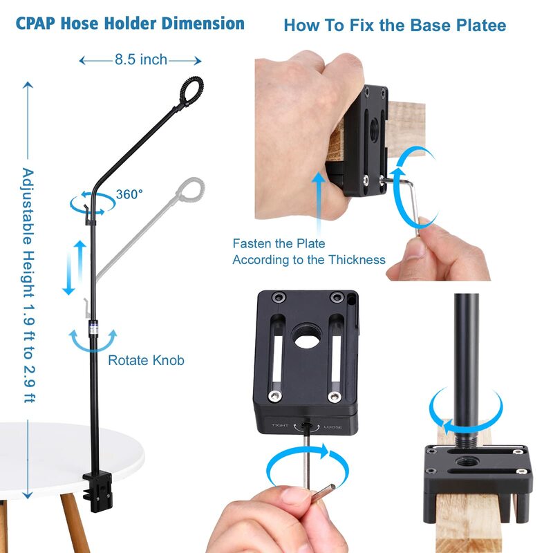 CPAP Hose Holder Hanger, Height Adjustable Tube Lift Support provides 2 Clamping Sides Avoid Tangling Prevent Blockage C clamp