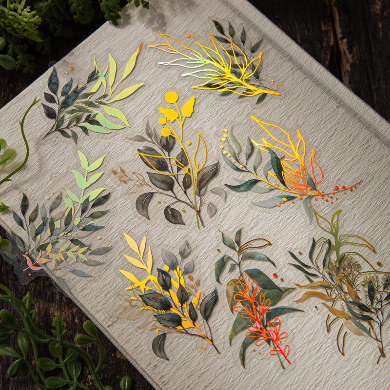 40 pz Vintage Golden Plant Flowers Stickers adesivi trasparenti impermeabili per DIY Diary Planner Scrapbook Art Craft Supplies