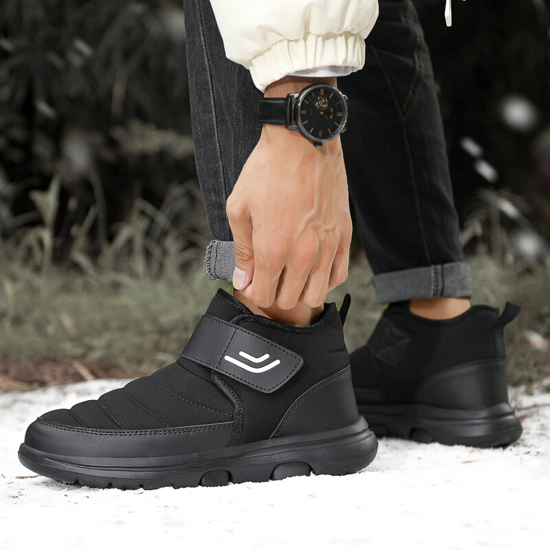Уличные новые высокие зимние ботинки для мужчин и женщин, бархатные черные хлопковые ботинки, нескользящая непромокаемая повседневная обувь для пар