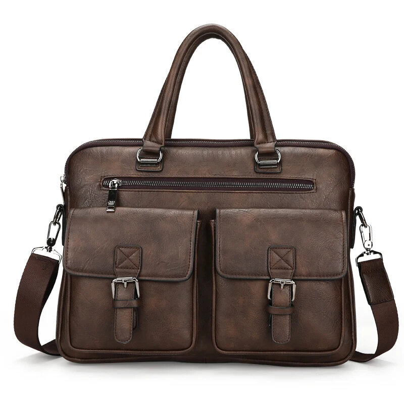 Executive Briefcase Bag for Man PU Leather Vintage Tote Male Handbags Laptop 14 Shoulder Business Messenger Crossbody Ita