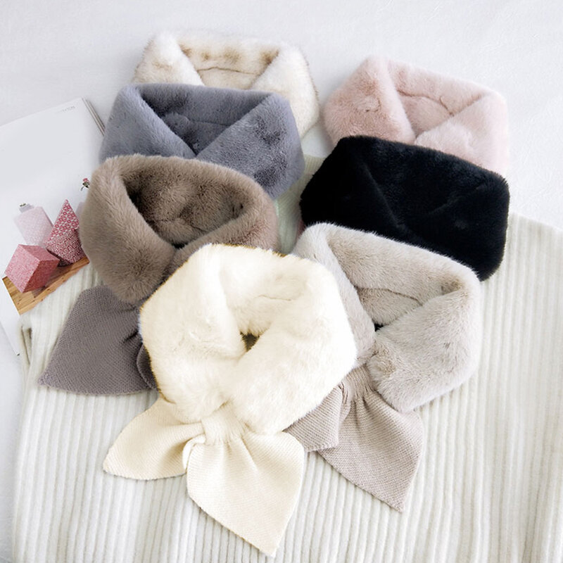 Women Knitted Faux Rabbit Fur Shawl Cross Scarf Collar Winter Collars and Scarves Neck Cover Luxury Neck Warmer Scarf Collar