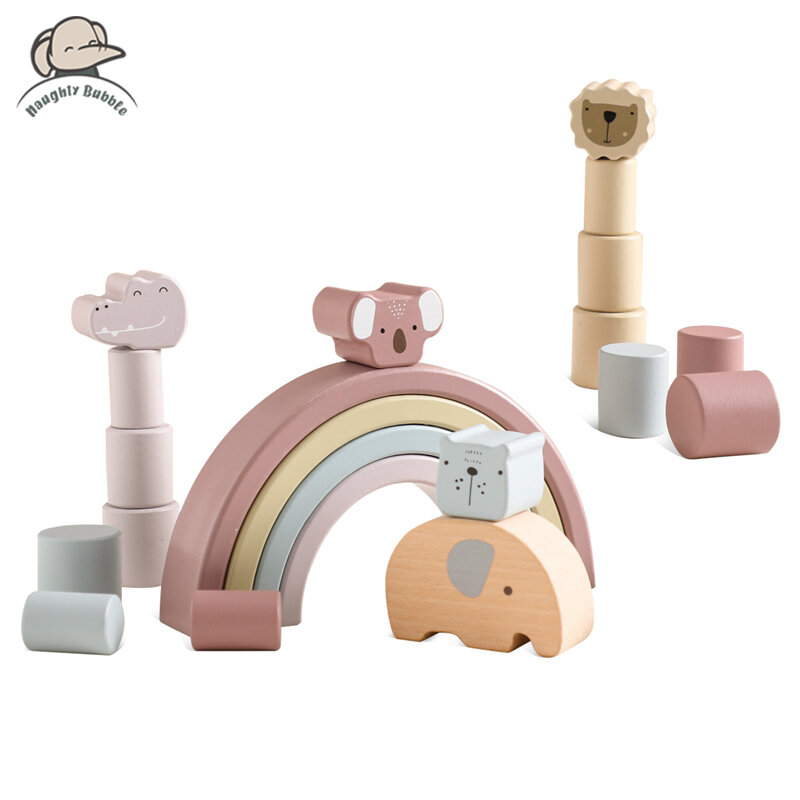 1 zestaw zabawek drewnianych tęczowe bloki do układania w stosy bloki równowagi słonia edukacyjne działania równoważące zabawki przedszkolne prezenty urodzinowe