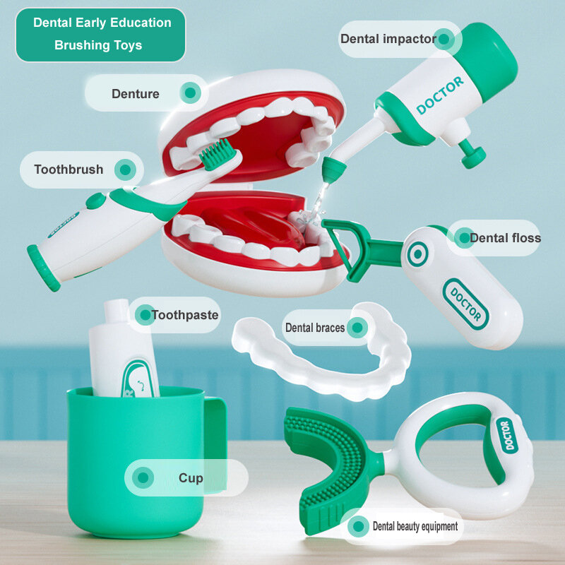 Zahn ärztliche frühe Bildung Bürsten Spielzeug Zahnarzt Kit für Kinder Simulation Zahnarzt Spielset medizinische Kit so tun, als ob Spielzeug Arzt Rollenspiel