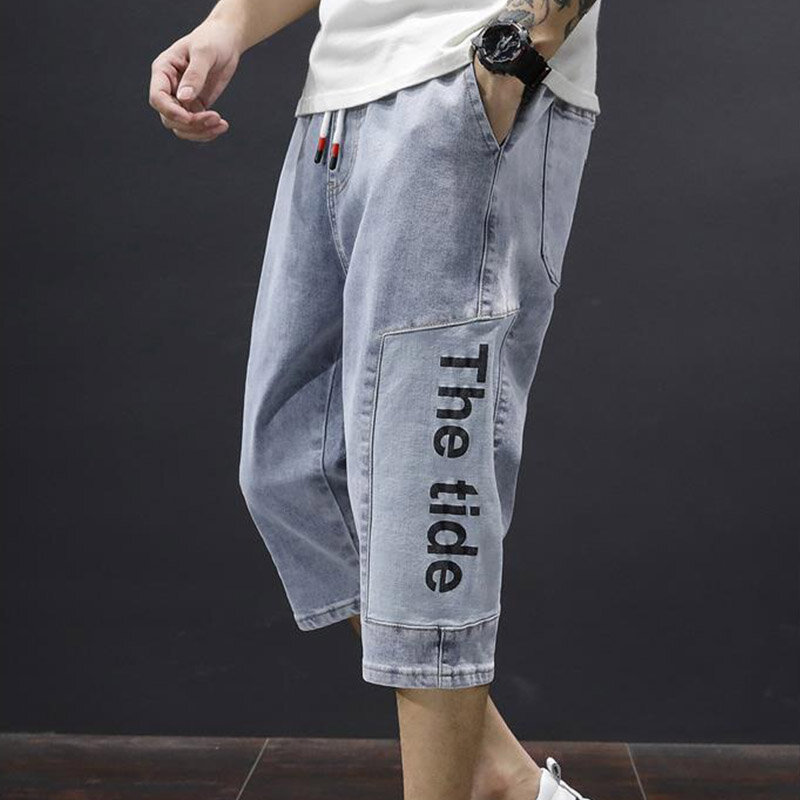 Denim Capris 2024 estate nuovo sottile sciolto Plus Size 5xl dritto grandi pantaloni medi edizione coreana uomo pantaloncini da viaggio e da vacanza