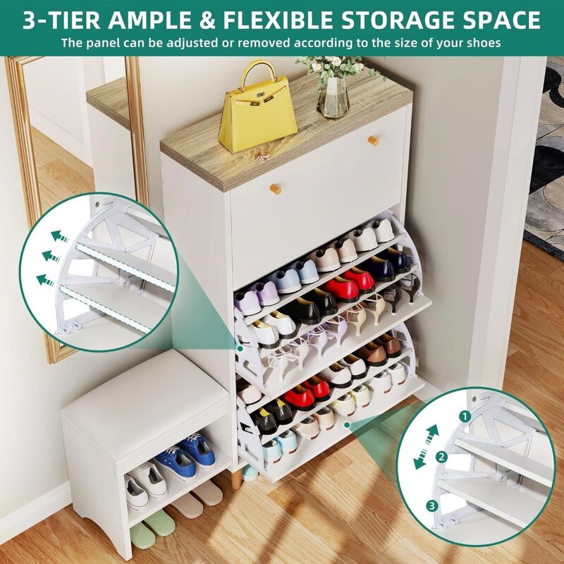 Shoe Cabinet with 3 Flip Drawers, Modern Shoe Storage Cabinet with Shoe Bench for Entryway,