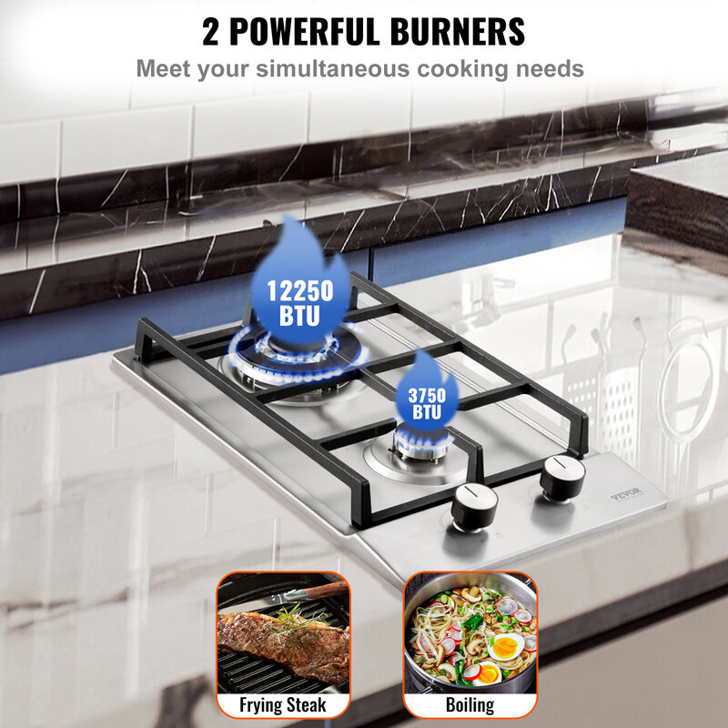VEVOR-Cuisinière à gaz électrique à impulsion, 2/5 brûleurs, intégré, usage touristique, naturel, vequéfié, table de cuisson en acier inoxydable