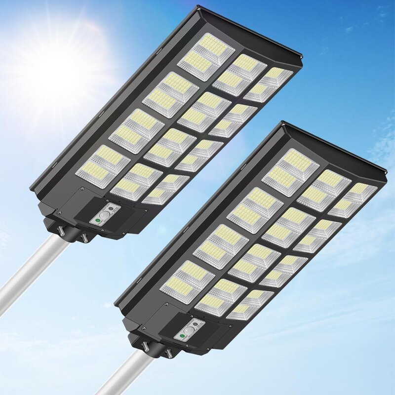 INSDEA lampu jalan LED tenaga surya, lampu keamanan tenaga surya 1600W tahan air, lampu senja ke fajar, lampu sorot tenaga surya 160000LM