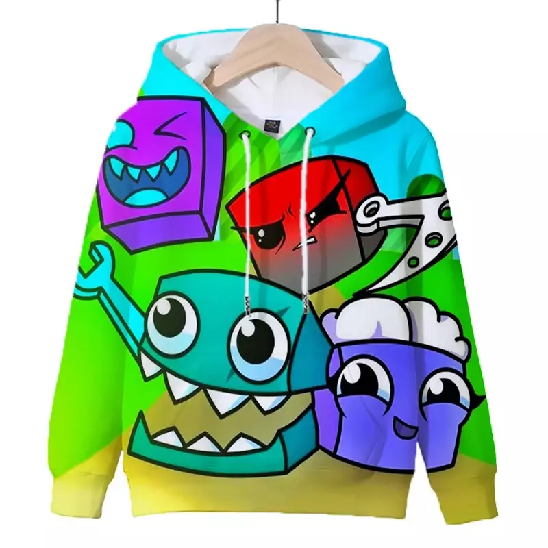 Cartoon Angry Geometry Dash Hoodies Kids Clothes Long Sleeve Pullover Children Hoody Sweatshirt Boys Girls Hoodie Streetwear
