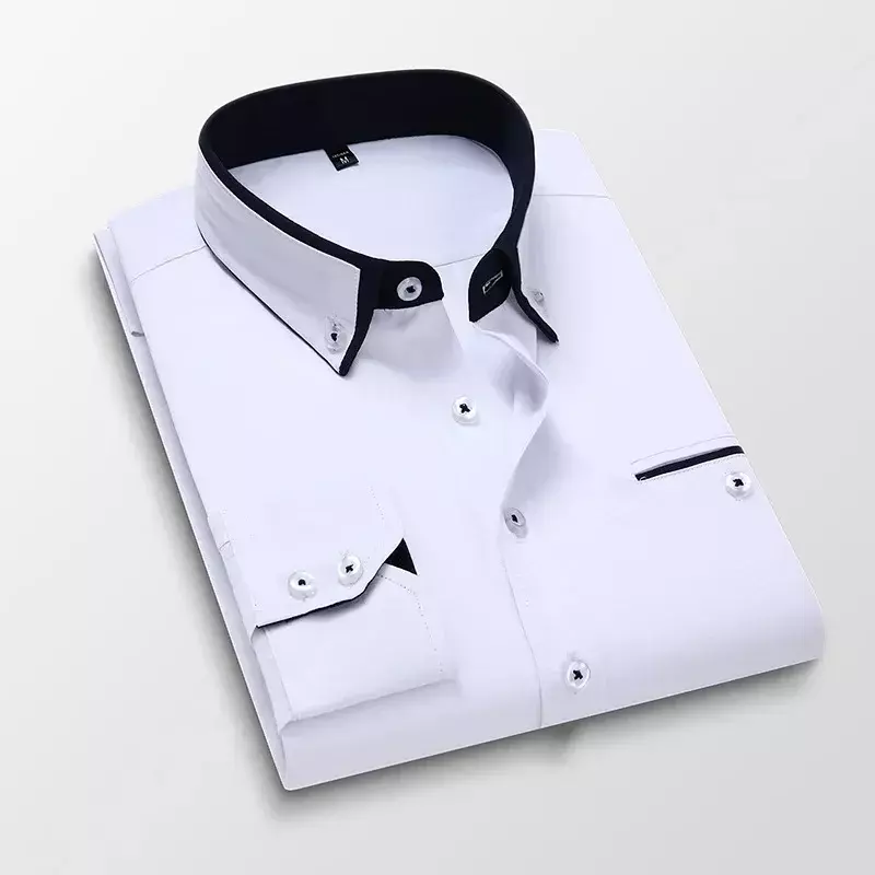 Camisas de manga larga para hombre, camisas informales de algodón de manga corta, vestido de negocios con solapa ajustada, camisas blancas 5XL, primavera y verano