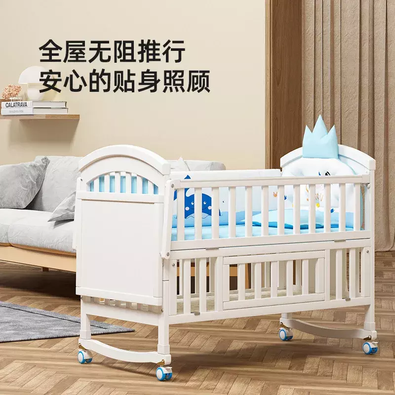 Кроватка из цельной древесины в европейском стиле, съемная детская многофункциональная Колыбель для новорожденных, Детская сращенная большая кровать