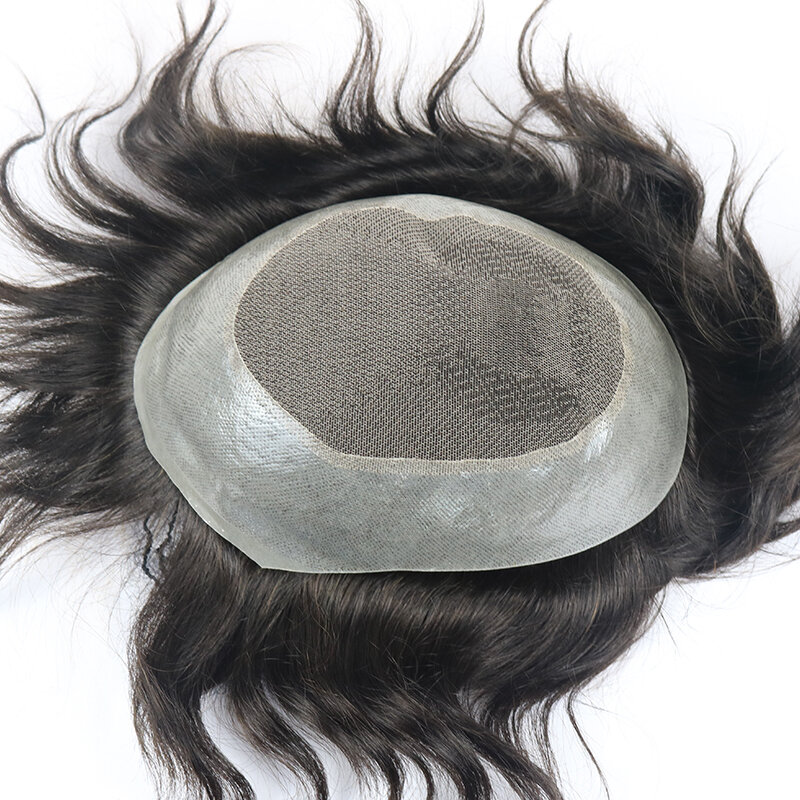 Renda bernapas & PU sekitar 15mm Jerry keriting pria rambut palsu 100% rambut manusia Wig rambut pria sistem kapiler sistem rambut alami