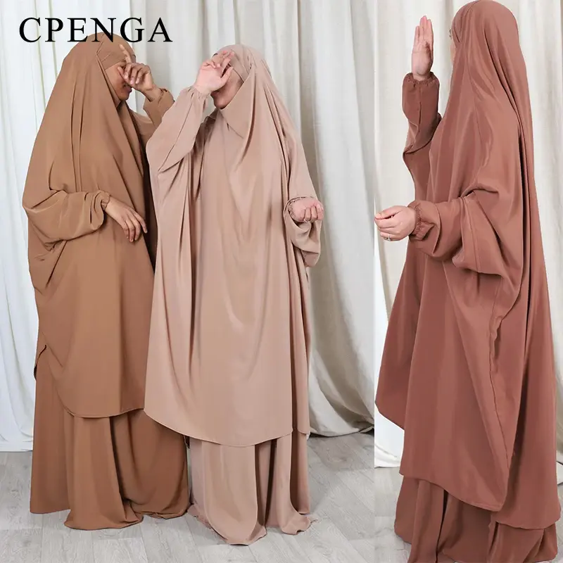 Vestido Khimar longo Jilbab para mulheres muçulmanas, vestuário de oração, Abaya, roupa islâmica, túnica longa, Ramadã e Eid, conjuntos de 2 peças