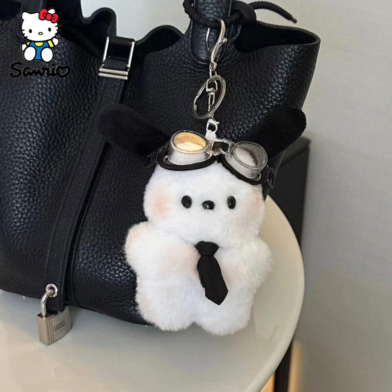 Cute Sanrio Keychain Plush Pochacco Car Keyring Doll Cartoon Bag Pendant Pochacco Bow Blush Accessories Toy Kid Christmas Gift