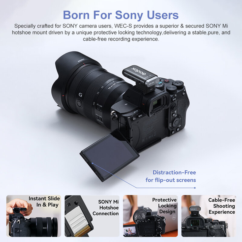 GODOX WEC-S ไมโครโฟนสายคล้องคอไร้สายเฉพาะสำหรับ Sony Live Streaming บันทึกเสียงรบกวนรองเท้าร้อนไมโครโฟนวิทยุ