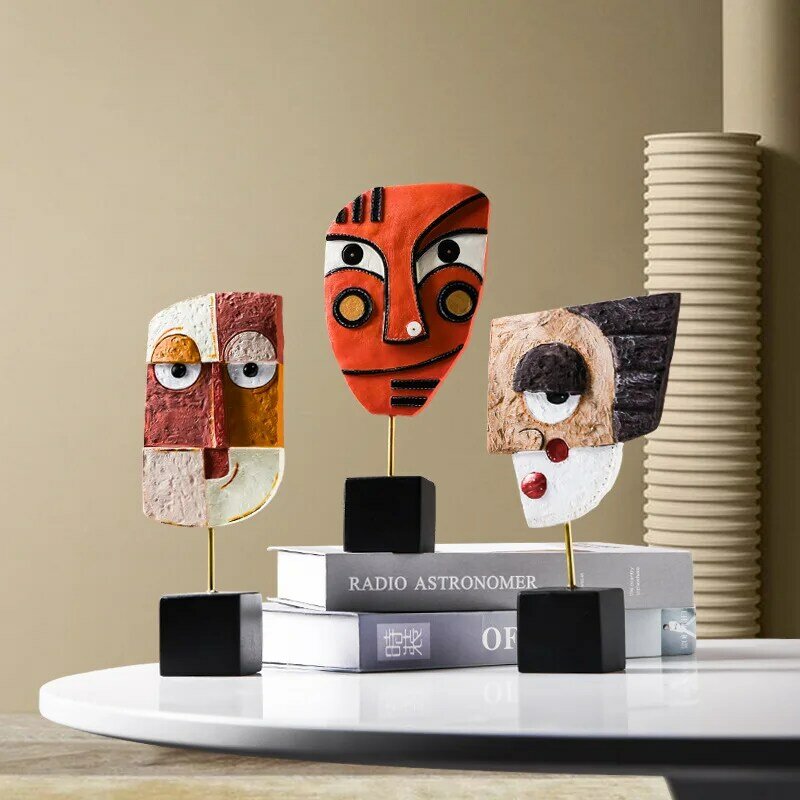 Creative Face Art Statue Sculpture Resin Crafts Figurine Abstract Ornament Home Office for Living Room Desktop Decoration Gift