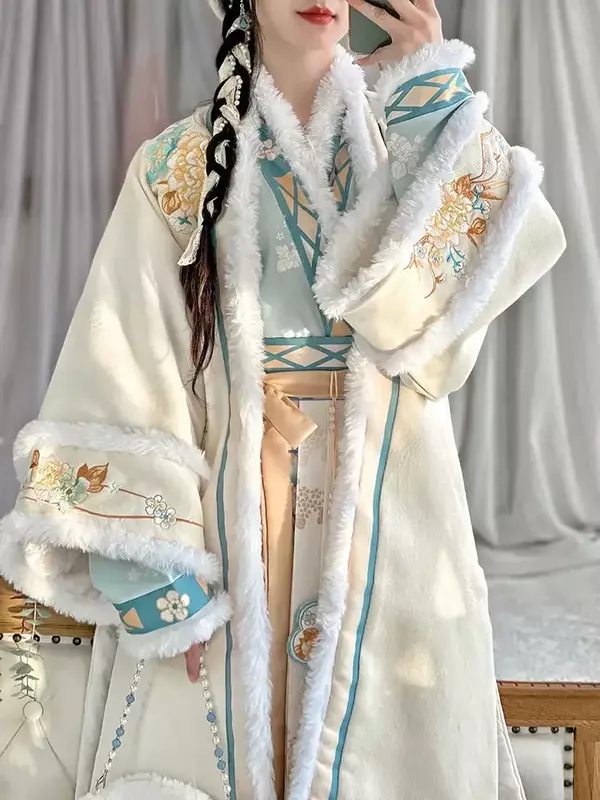 한푸 송나라 여성 요정 코스프레 코스튬, 중국 전통 자수 무대 원피스, 가을 및 겨울