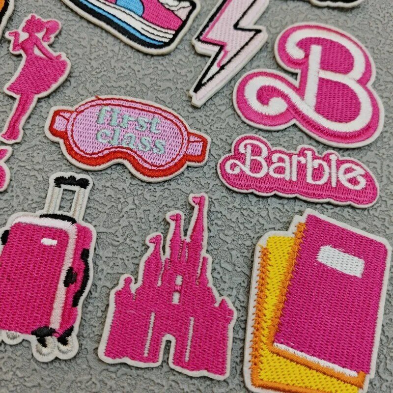 Embroidery Patches Pink Series Iron on Stickers Clothing Bag Hat Accessories for Barbie Doll Girls Kids Party Gift Personal Logo