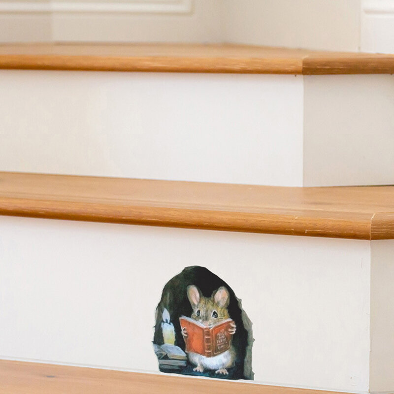 1 stücke realistische Maus Loch Wanda uf kleber für Eck treppe lustige Wohnkultur PVC Vinyl undurchsichtige Tapete für Wohnzimmer Dekoration