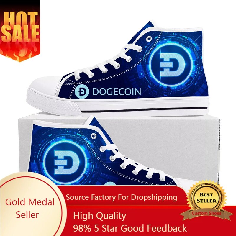Dogecoin Crypto Currency Dog Coin High Top Quality Sneakers Mens Womens Teenager Canvas Sneaker Casual Couple Shoes Custom Shoe