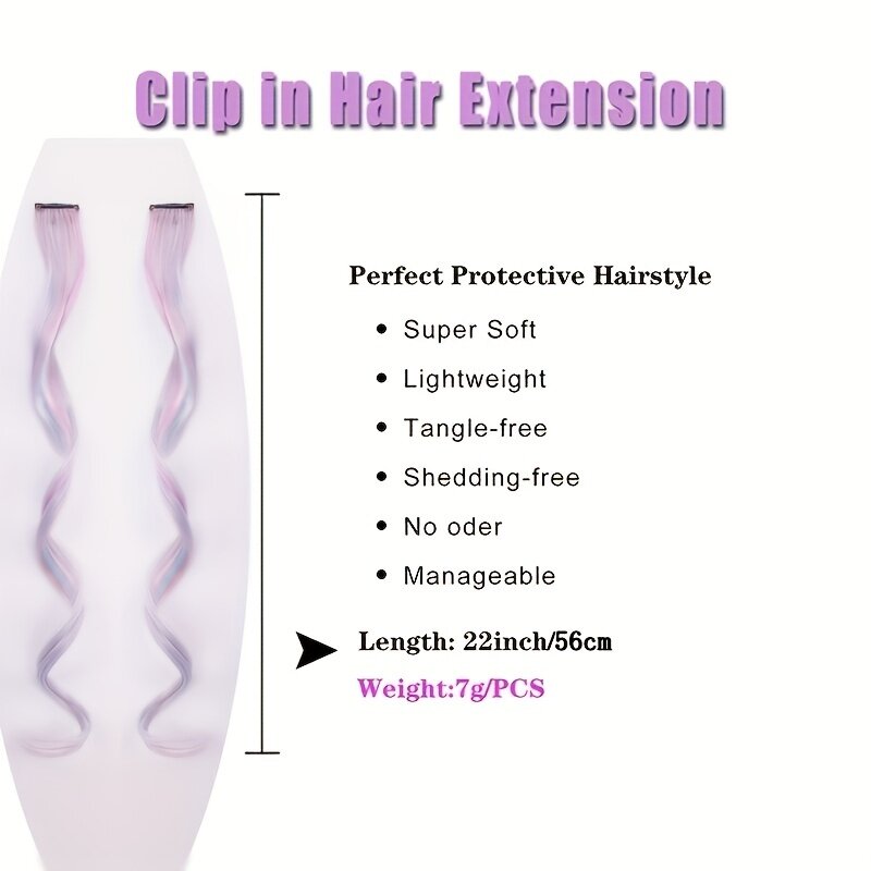 22 Inch Gekleurde Golvende Hair Extensions Clip In Synthetische Krullende Haarstukjes Feest Markeren Kleurrijke Golvende Haarextensies