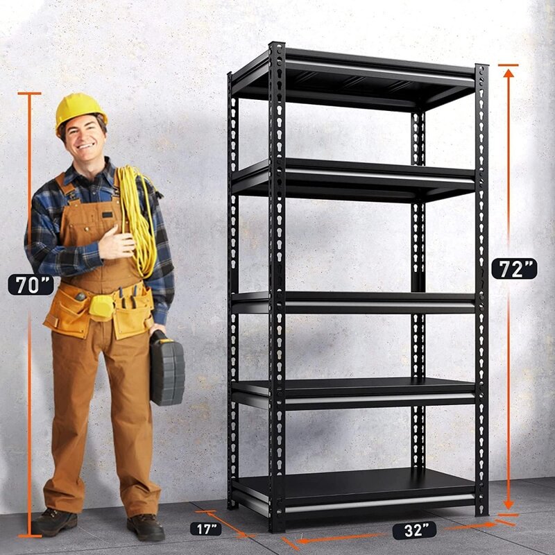 REIBII Garage Shelving, Garage Storage Shelves Holds 1690 LBS Garage Shelves Metal Shelving Black Large 17"D x 32"W x 72"H