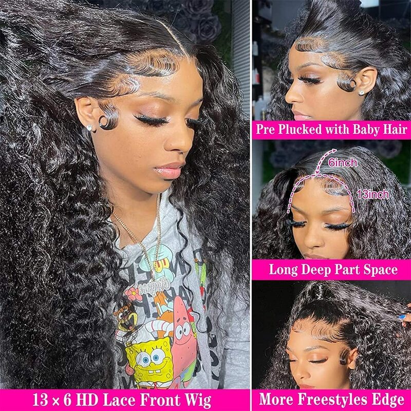 Deep Wave Lace Frontal Wig for Choice 30 Inch Water Wave Human Hair Curly Wigs 13x6 HD Lace Front Glueless Wigs Ready to Wear